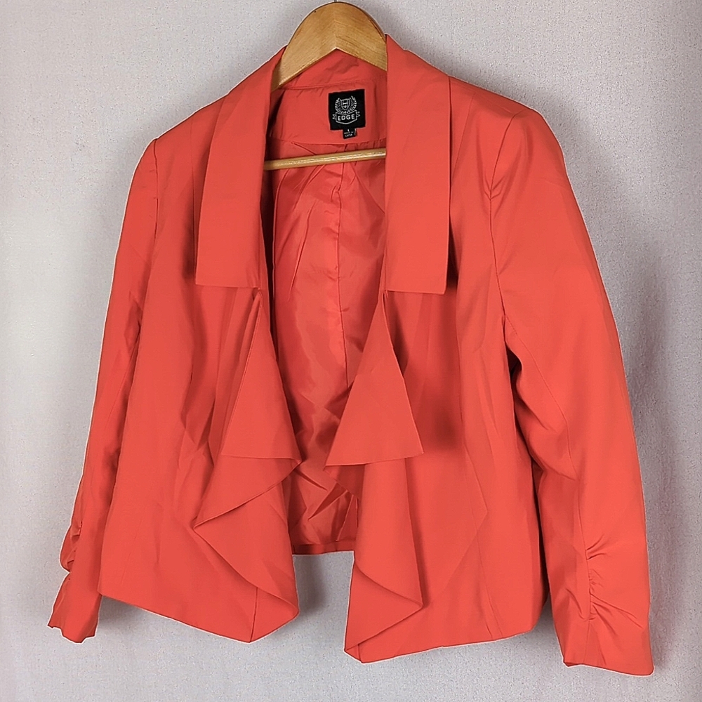 EDGE Women's Electric Orange Drape Front Crop Blazer Jacket